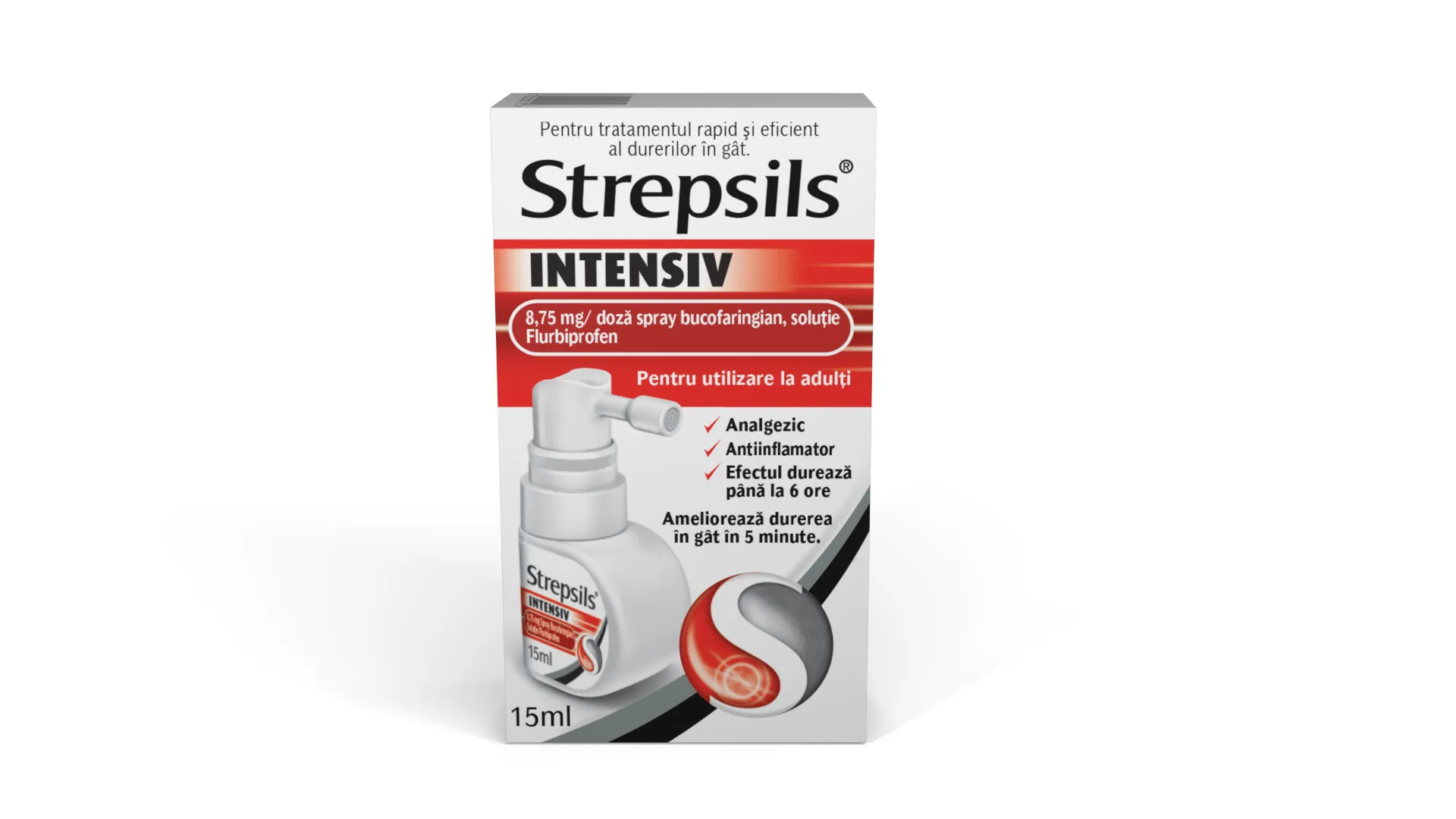 Strepsils Intensiv Spray Cirese si Menta 8.75mg/doza, 15ml, Reckitt Benckiser