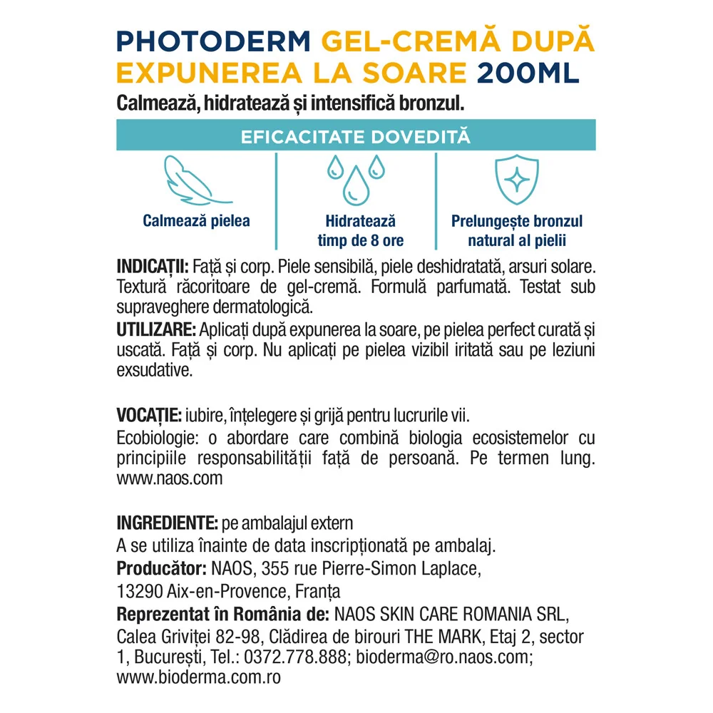 Gel-crema reparatoare dupa plaja Photoderm, 200ml, Bioderma