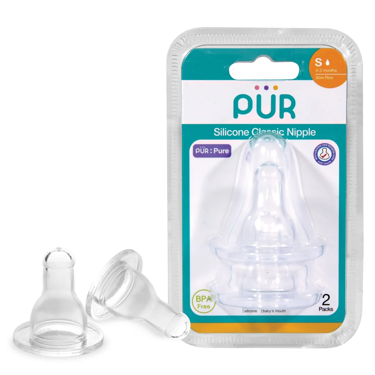 Set tetine silicon Classic marime S 0-3 luni, 2 bucati, PUR