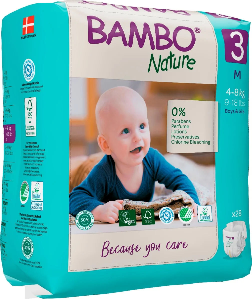 Scutece Ecolabel Nr. 3 pentru 4-8 kg, 28 bucati, Bambo Nature