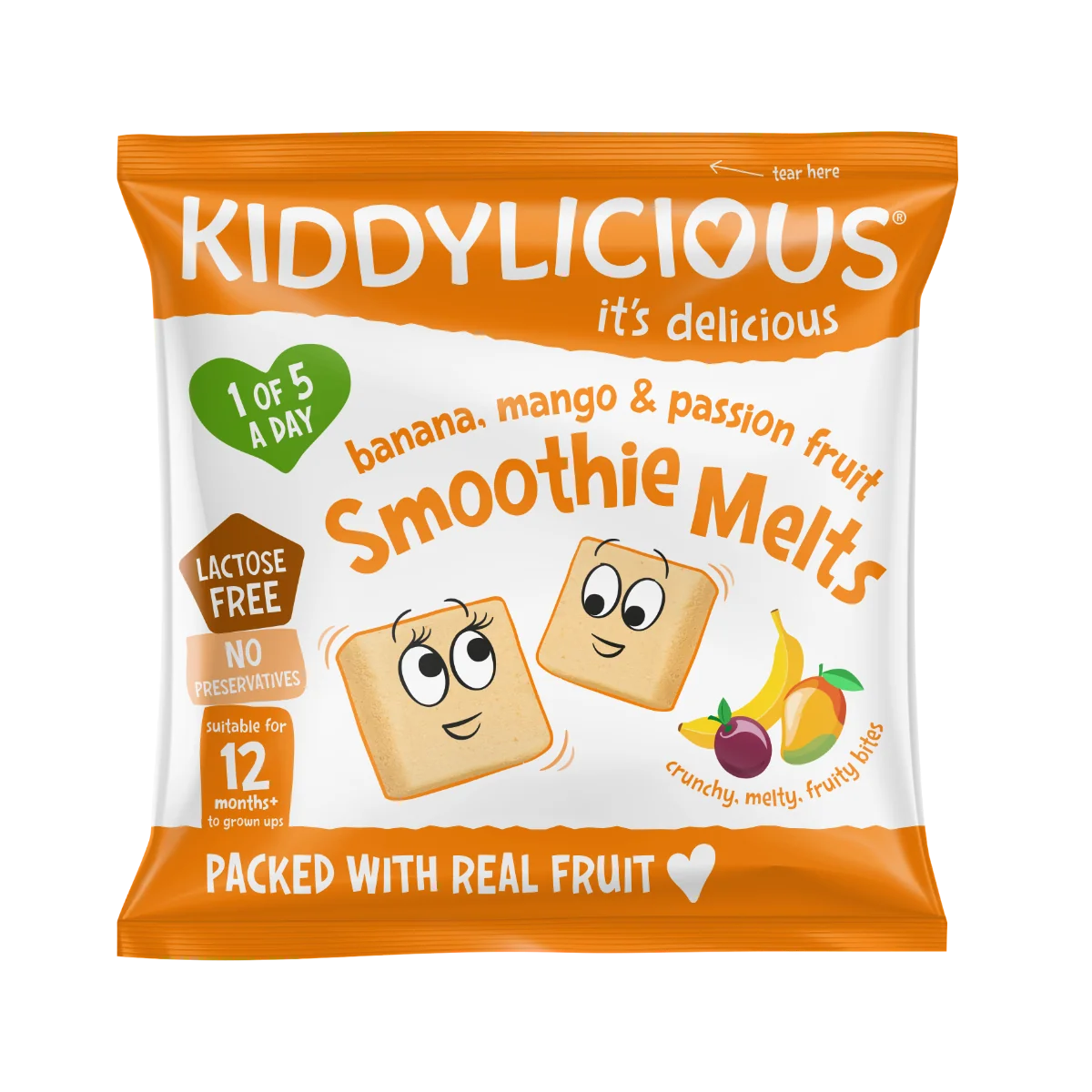 Gustare din bucati de piure de fructe cu banana mango si fructul pasiunii +12 luni, 6g, Kiddylicious