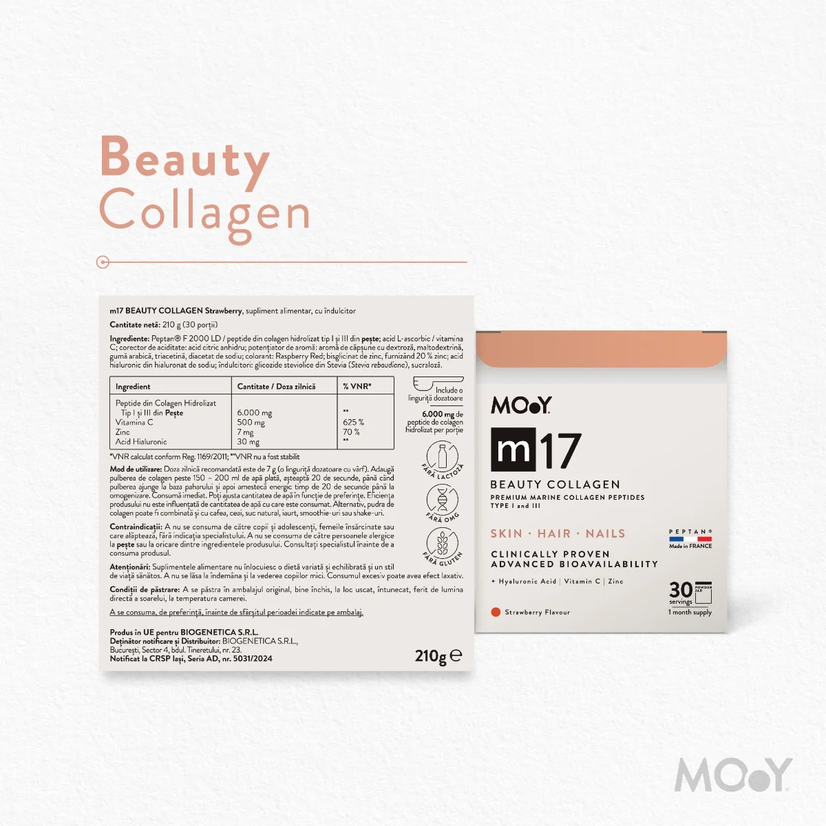 Colagen marin M17 Beauty cu aroma de capsuni, 210g, Molecules of Youth