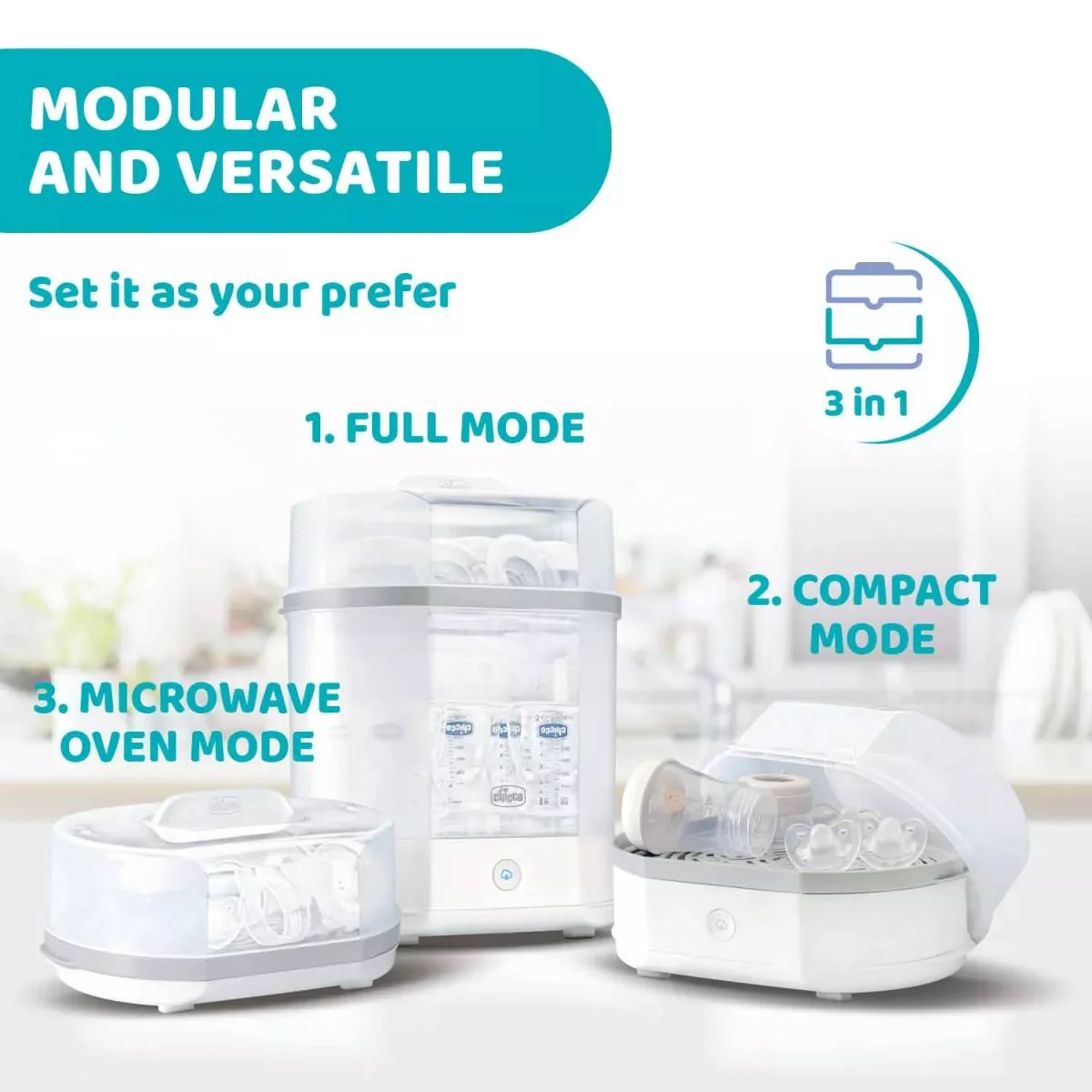 Sterilizator electric cu aburi 3 in 1 Steril Natural 0 luni+, 1 bucata, Chicco