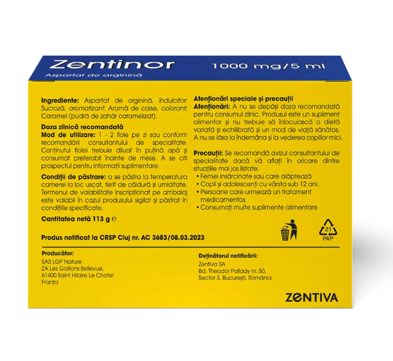 Zentinor, 20 fiole buvabile, Zentiva