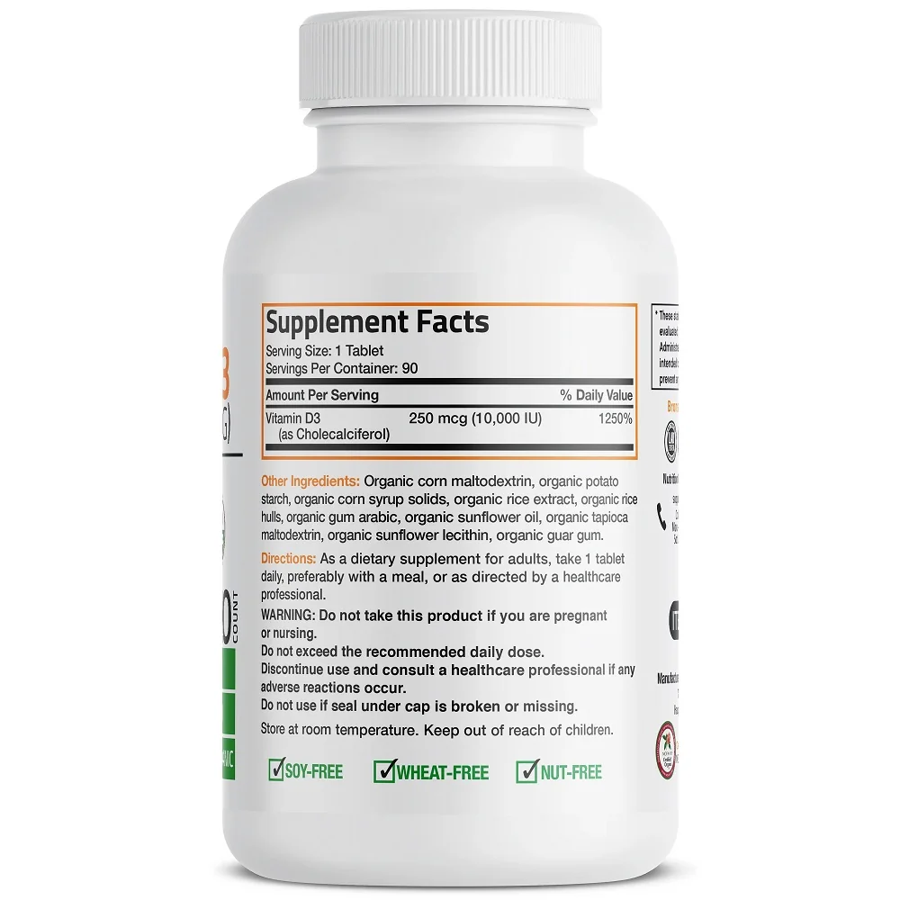 Vitamina D3 organica 250mcg, 90 tablete, Bronson Laboratories