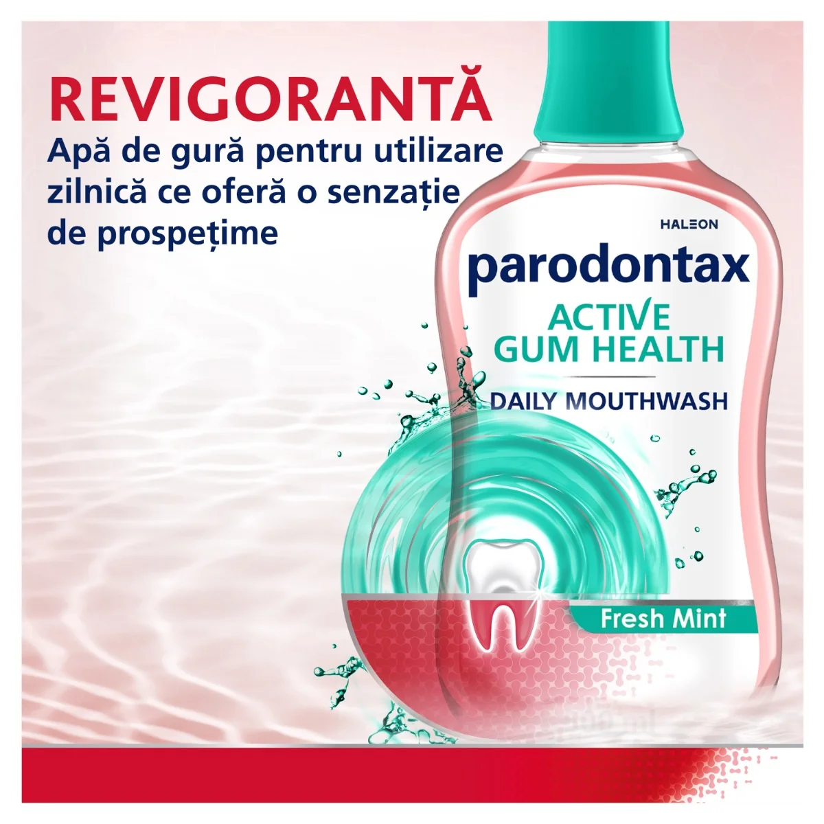 Apa de gura fara alcool Active Gum Health Fresh Mint, 500ml, Parodontax