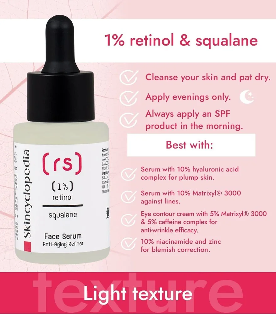 Ser facial cu 1% retinol + squalane, 30ml, Skincyclopedia