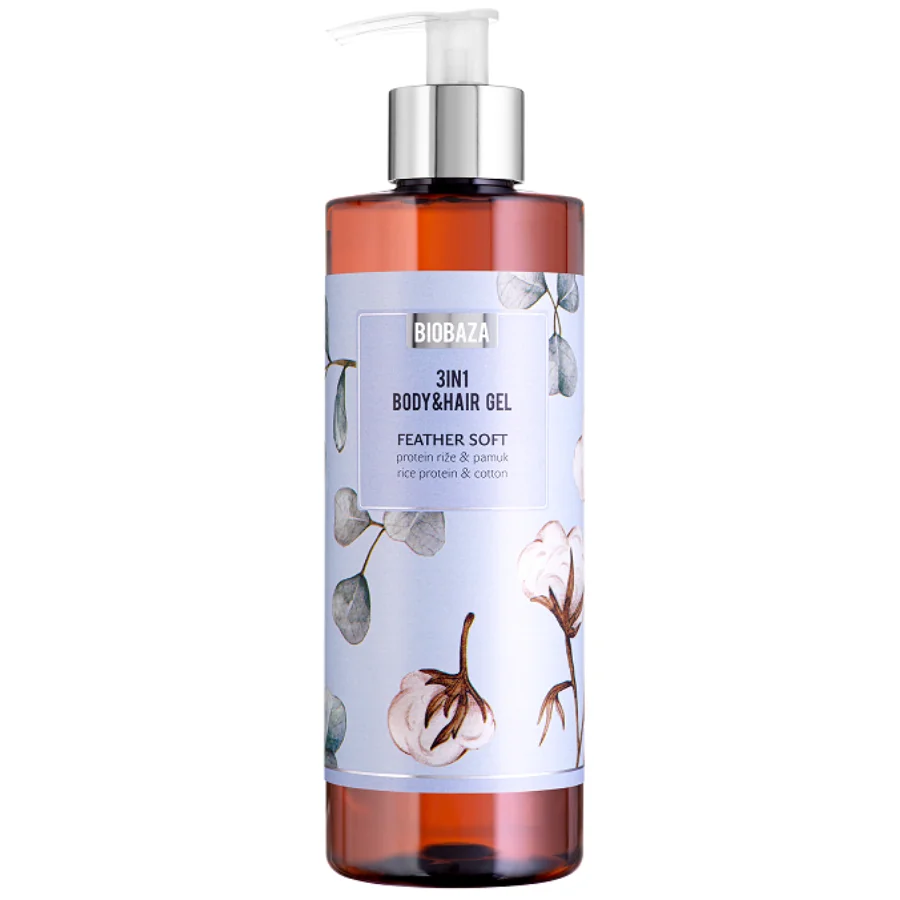 Sampon & gel de dus cu proteina din orez si bumbac Feather Soft, 400ml, Biobaza