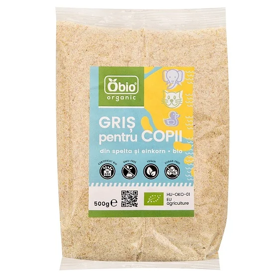 Gris pentru copii din spelta si einkorn bio, 500g, Obio