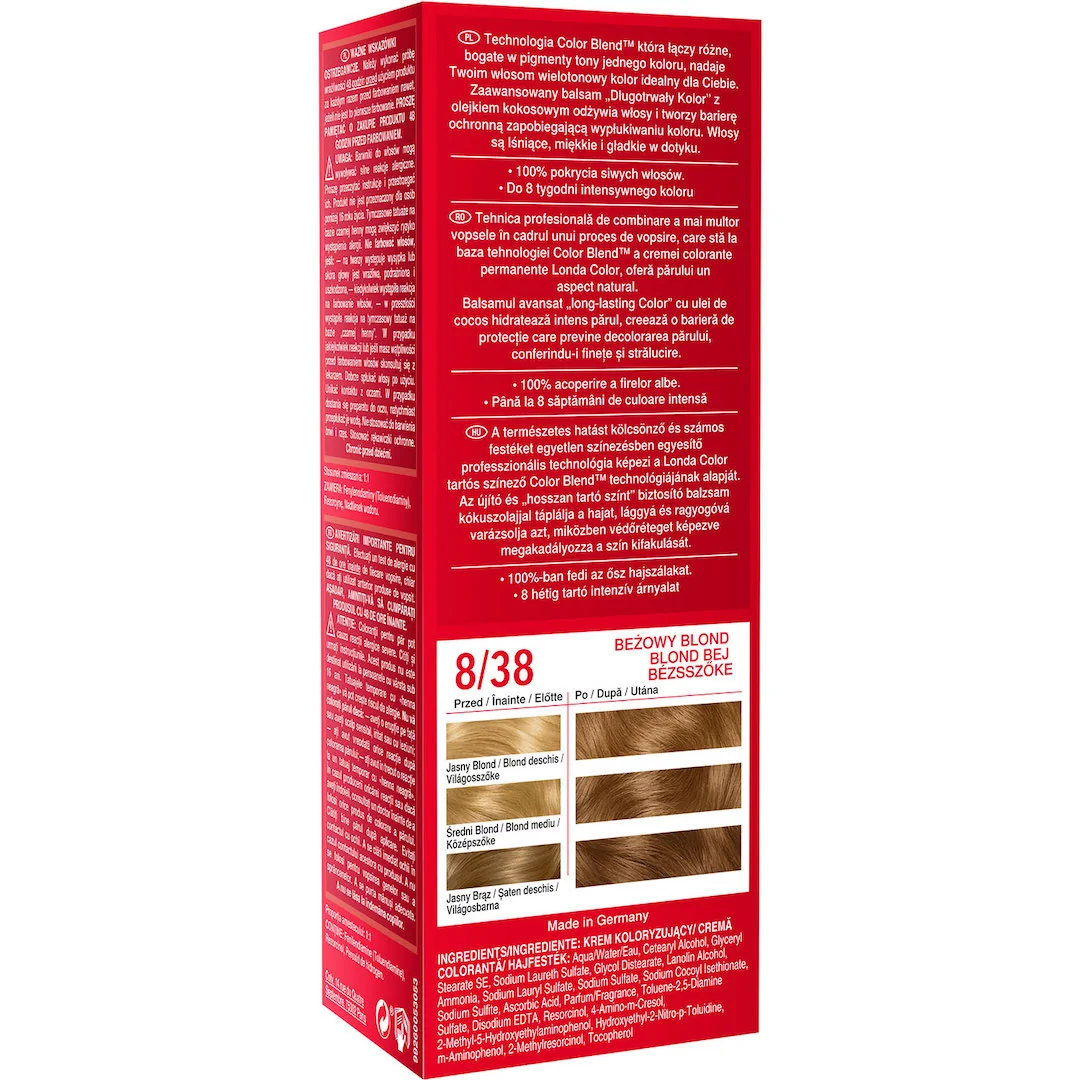 Vopsea de par permanenta 8/38 Blond bej, 110ml, Londa