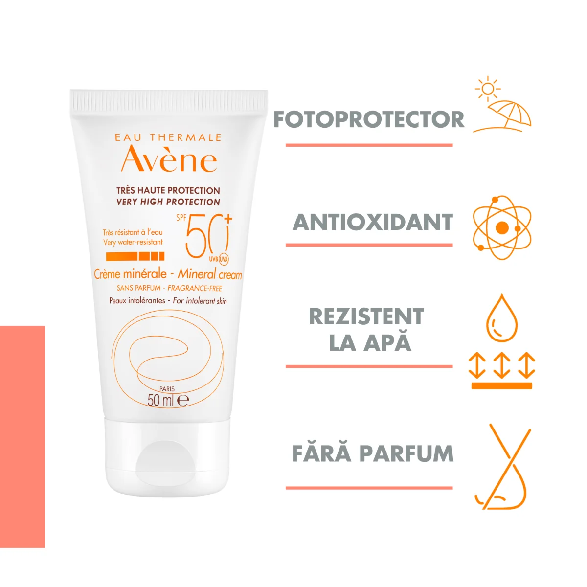 Crema minerala pentru protectie solara SPF 50+, 50ml, Avene