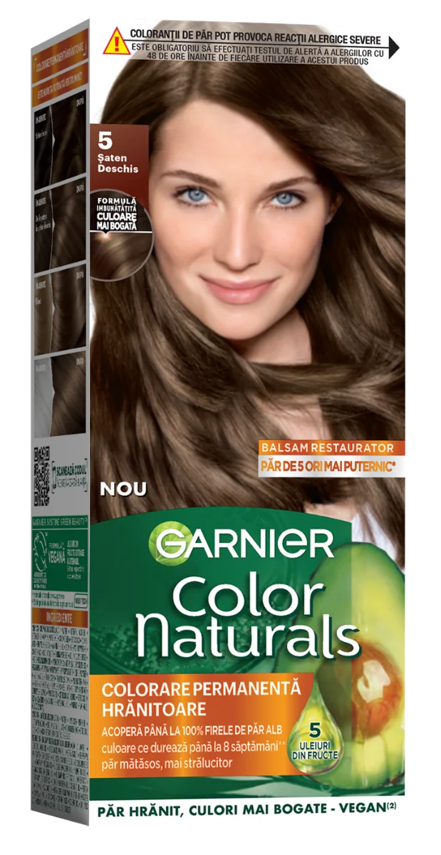 Vopsea de par permanenta Color Naturals 5 Saten Deschis, 112ml, Garnier