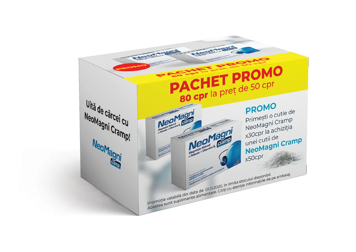 Pachet NeoMagni cramp, 50 comprimate + 30 comprimate Gratuit, Aflofarm