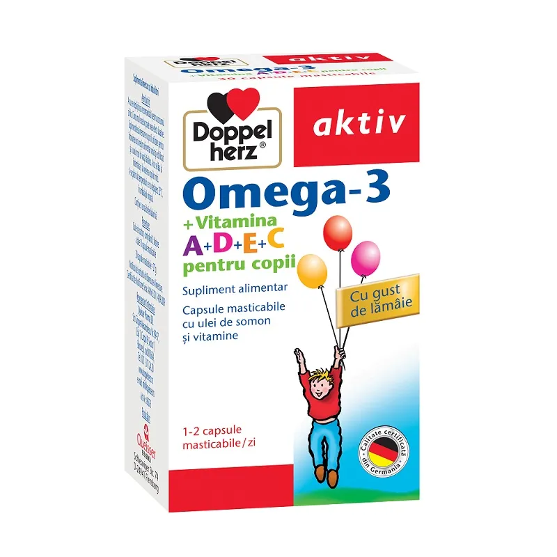 Omega 3 + Vitamina A+D+E+C pentru copii, 30 capsule, Doppelherz