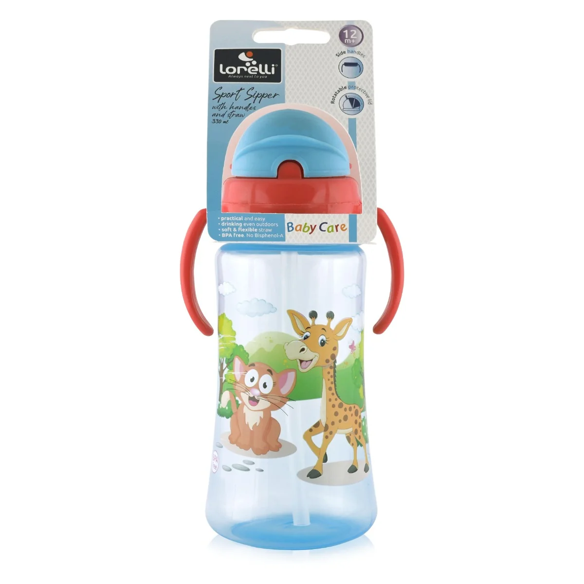 Cana sport cu manere si pai moale pentru +12 luni albastra, 330ml, Lorelli 