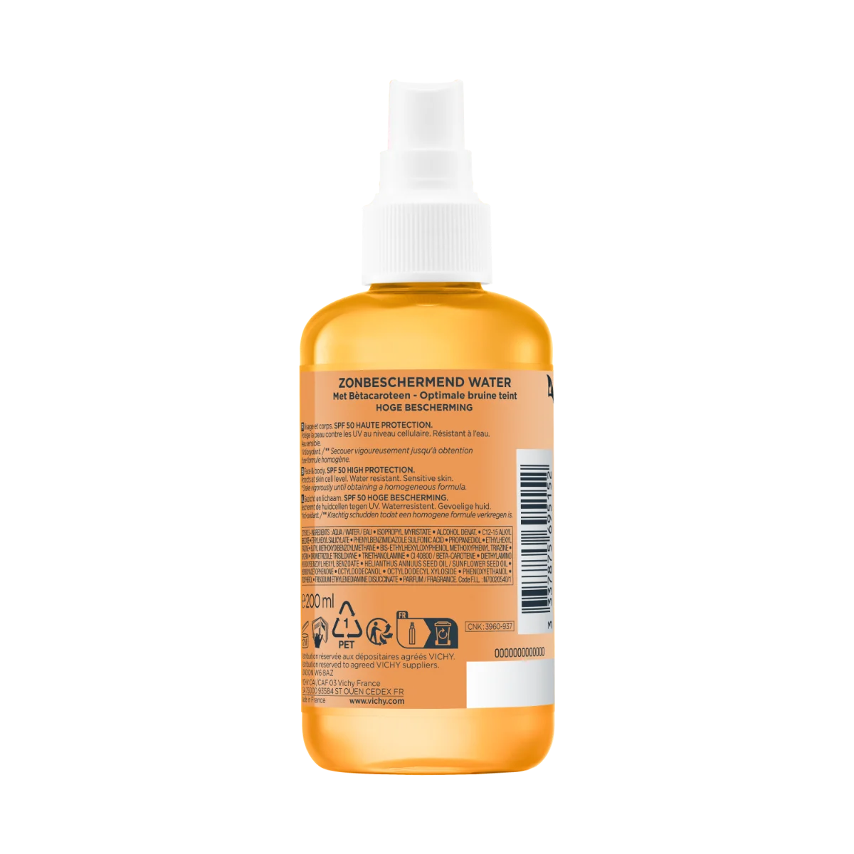 Apa cu protectie solara SPF 50 pentru bronz de durata fata si corp Capital Soleil, 200ml, Vichy