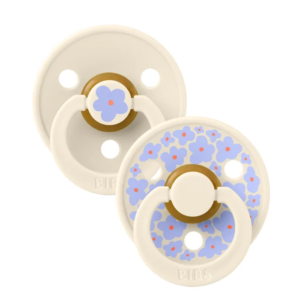 Set 2 suzete cu tetina rotunda din latex 0 luni+ Colour Studio Collection Flower Ivory, 1 bucata, Bibs
