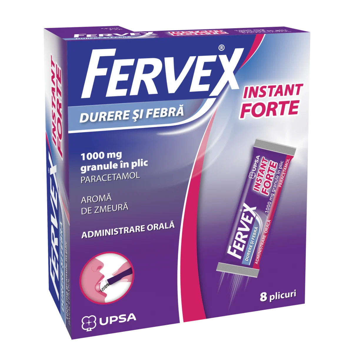 Fervex durere si febra instant forte, 1000 mg granule, 8 plicuri, Upsa