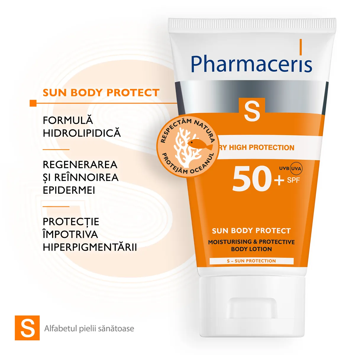 Lotiune de corp cu protectie solara SPF50+ S, 150ml, Pharmaceris 