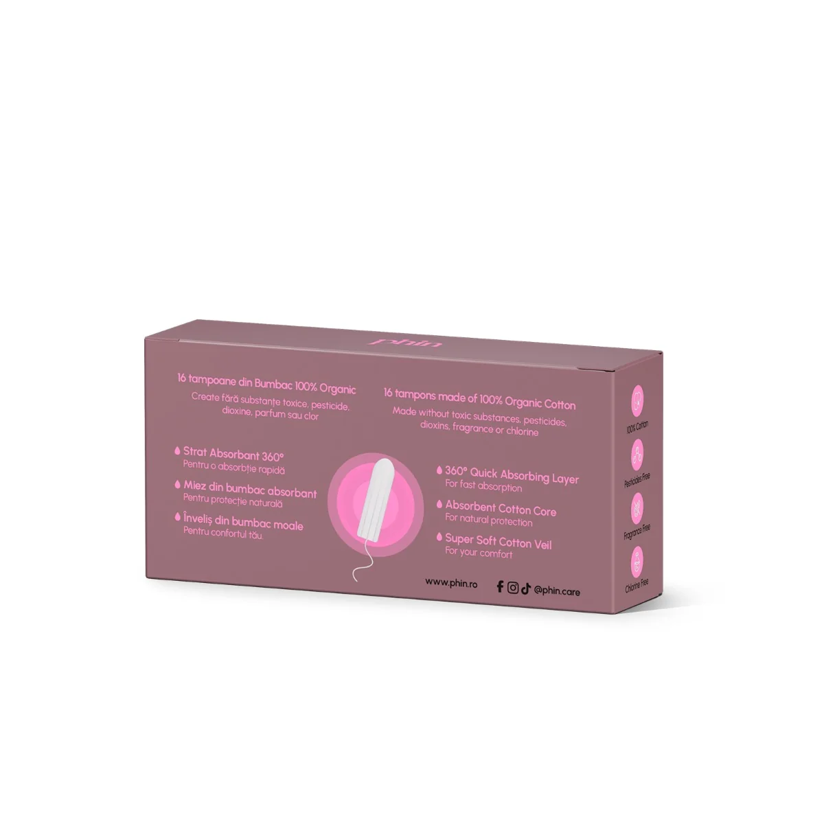 Tampoane din bumbac organic, 16 bucati, Phin