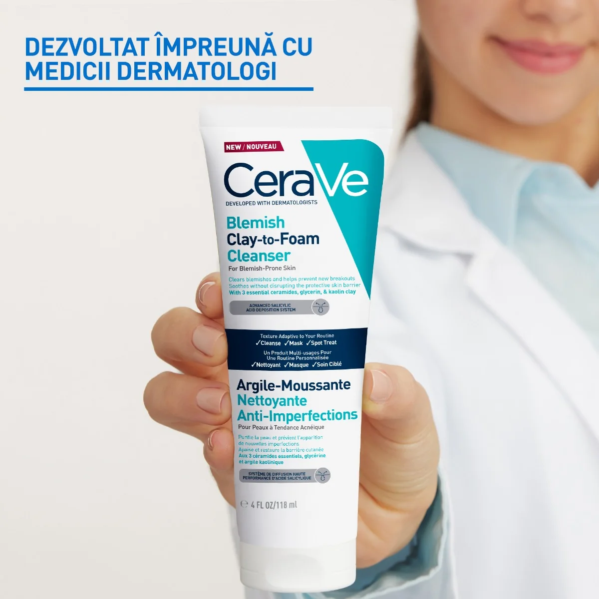 Gel de curatare cu argila anti-imperfectiuni Clay-to-Foam, 118ml, CeraVe