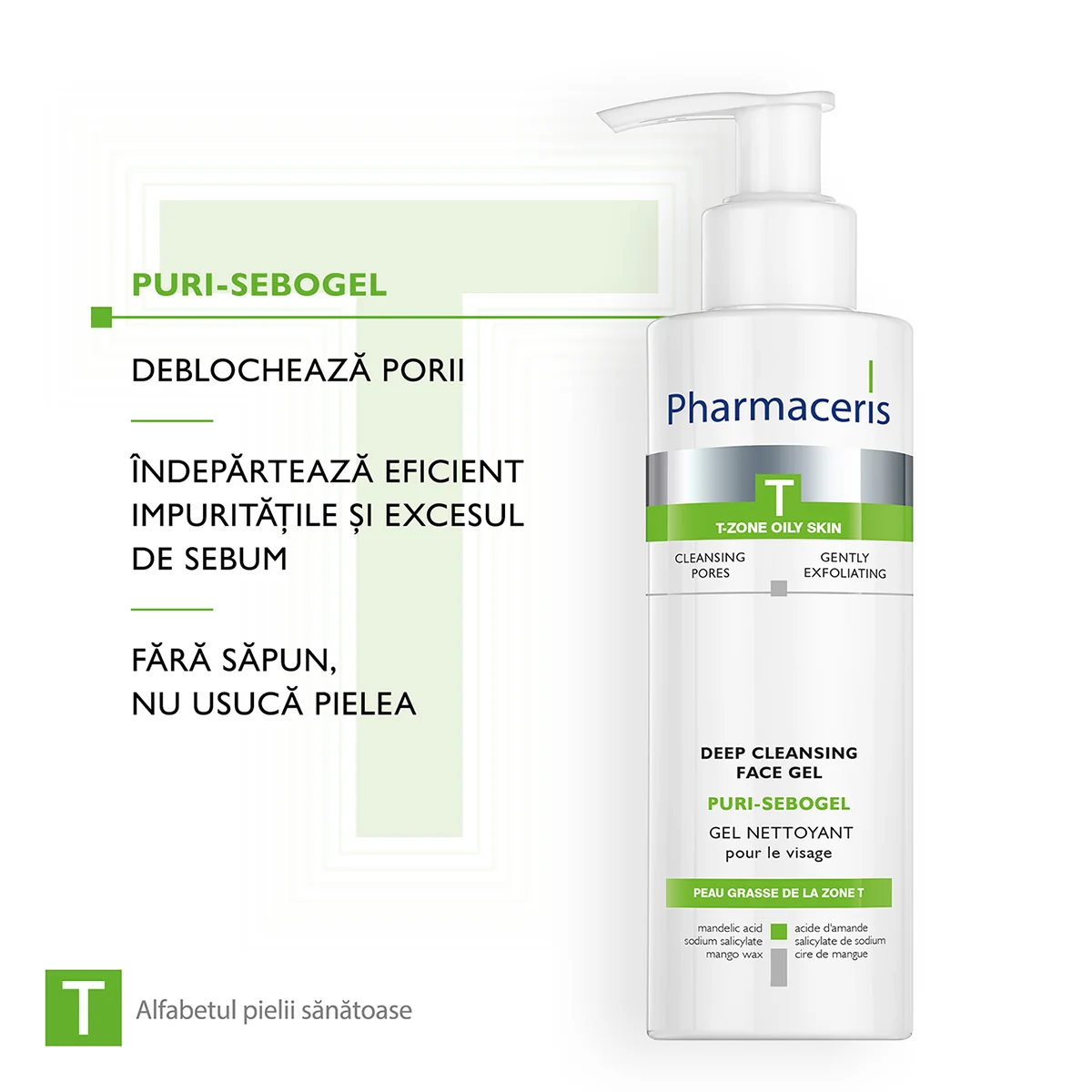 Gel de spalare antibacterian pentru ten gras, Puri-Sebogel T, 190ml, Pharmaceris