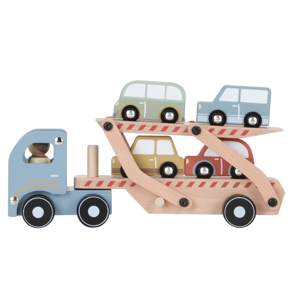 Camion din lemn FSC cu platforma si sofer, 1 bucata, Little Dutch