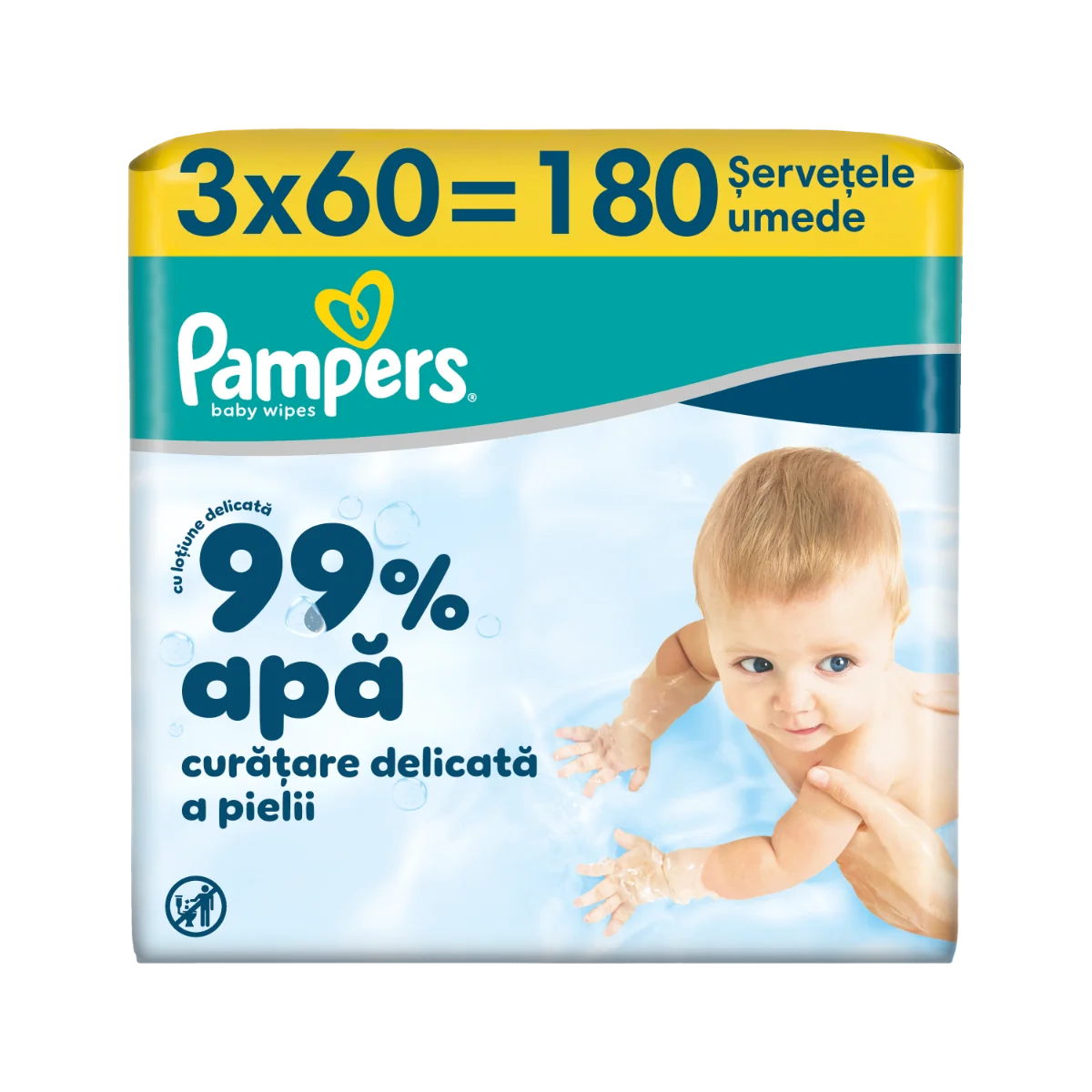 Servetele umede 99% apa cu lotiune usoara, 180 bucati, Pampers