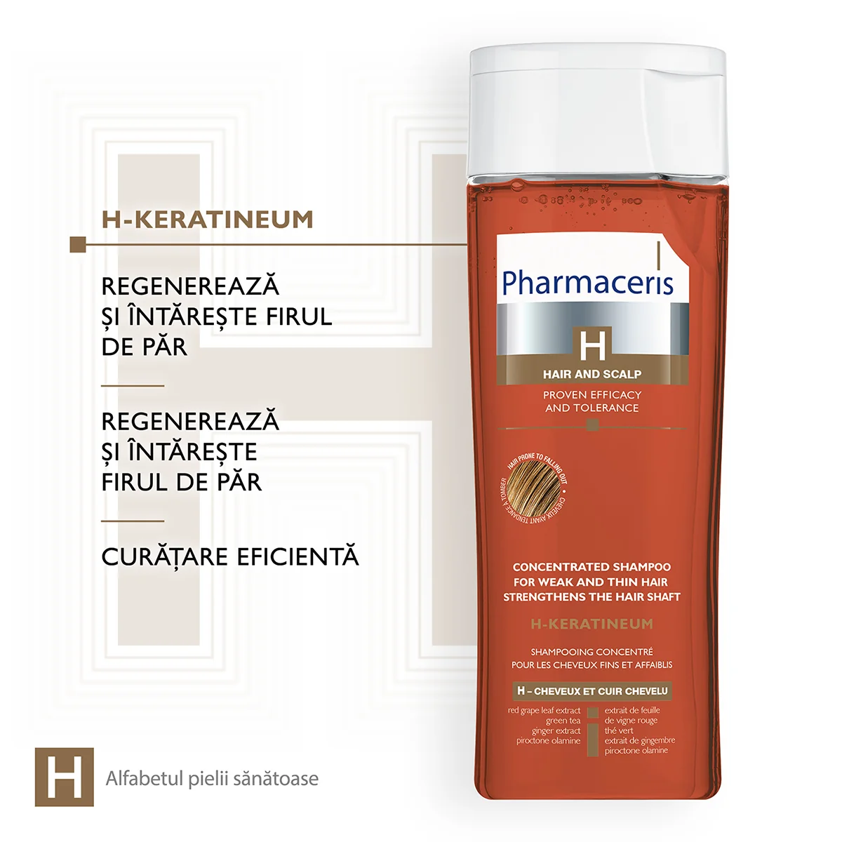 Sampon fortifiant anticadere pentru par Fragil & Normal & Gras Keratineum H, 250ml, Pharmaceris