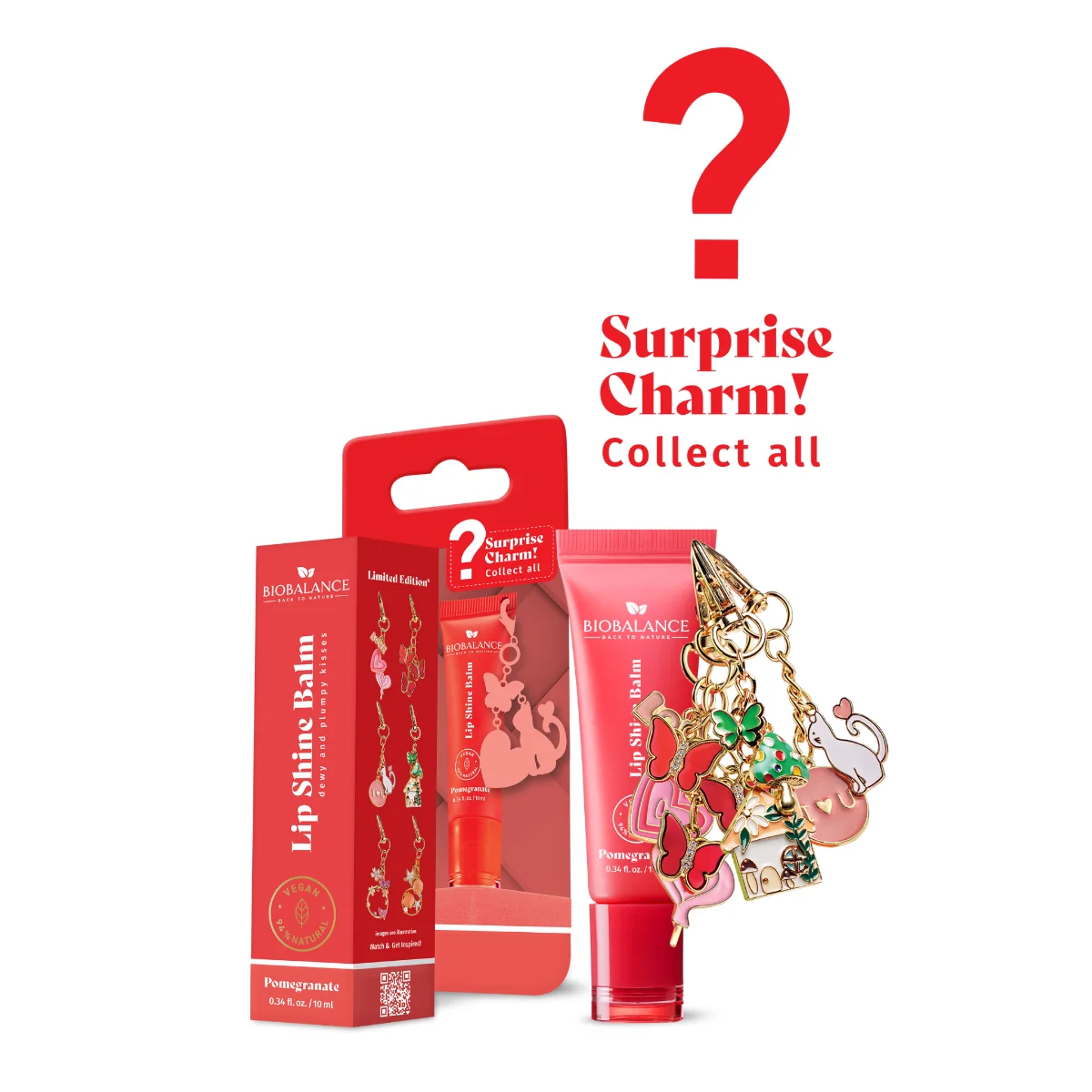 Balsam de buze cu efect lucios si breloc surpriza Pomegranade, 10ml, Bio Balance