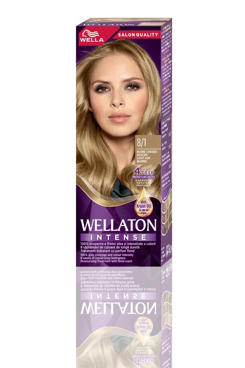Vopsea de par permanenta Blond Cenusiu Deschis 8.1 Wellaton, 110ml, Wella
