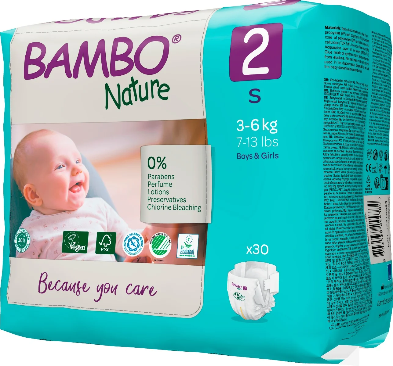 Scutece Ecolabel Nr. 2 pentru 3-6 kg, 30 bucati, Bambo Nature