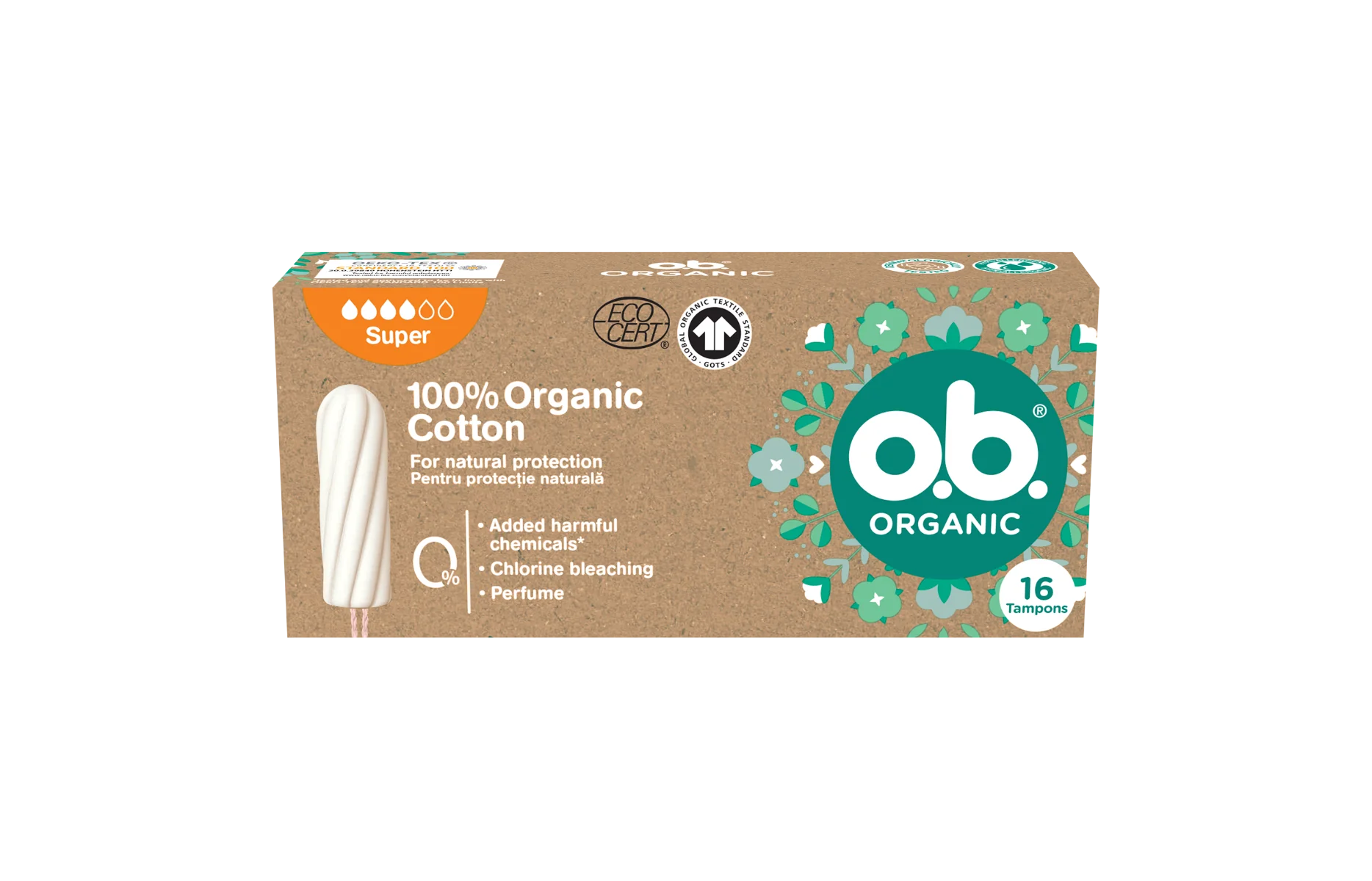 Tampoane organic super, 16 bucati, O.B.