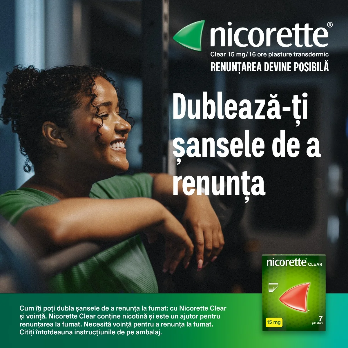Nicorette® Clear 15mg/16h plasture transdermic, 7 plasturi, Johnson&Johnson