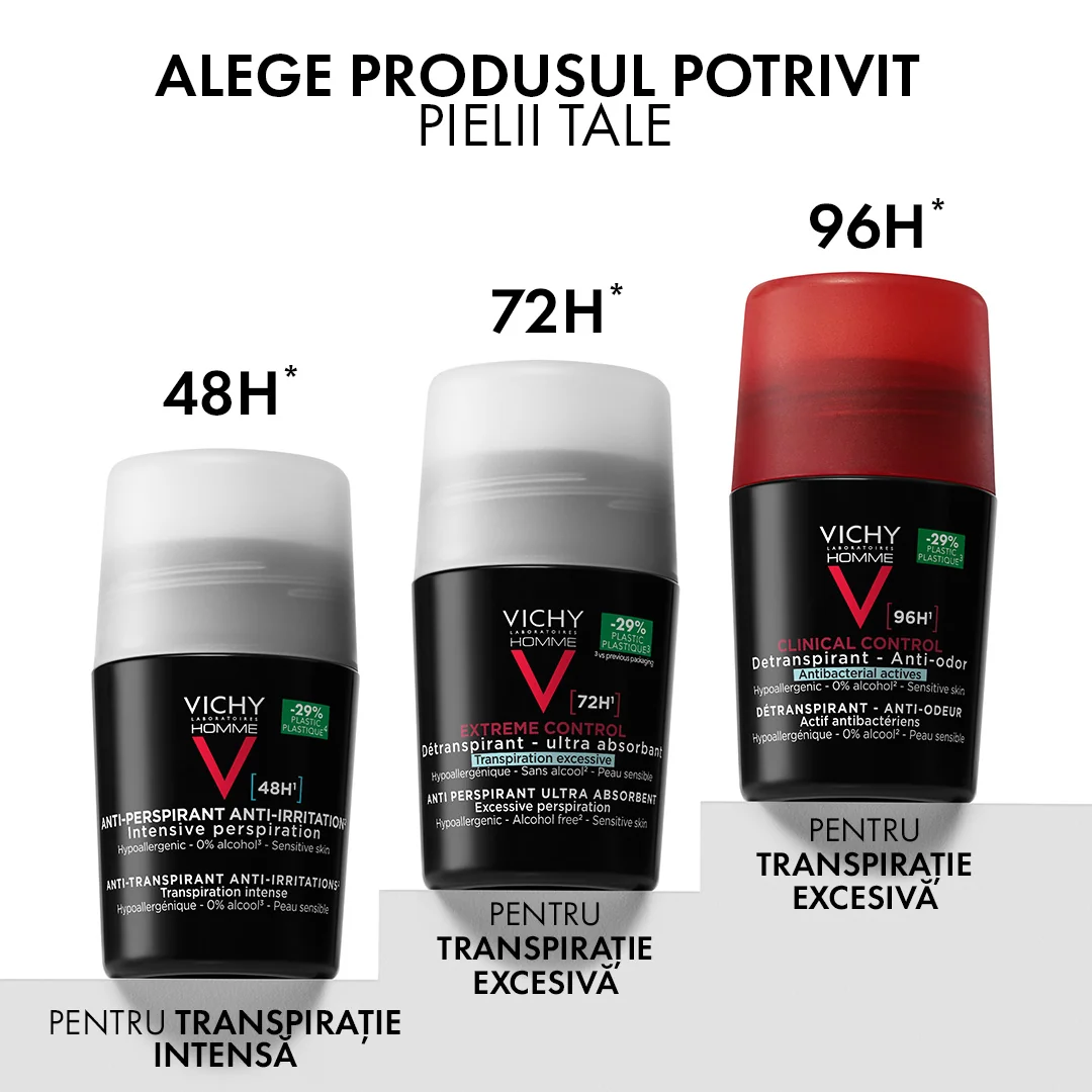 Deodorant roll-on pentru barbati control extrem 72h Homme, 50ml, Vichy