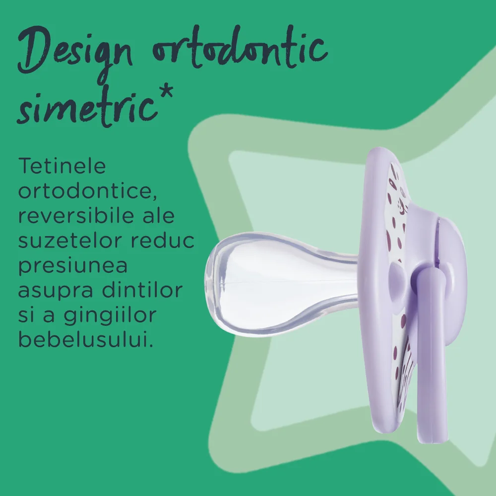 Suzeta ortodontica pentru 6-18 luni Moda Mov, 2 bucati, Tommee Tippee