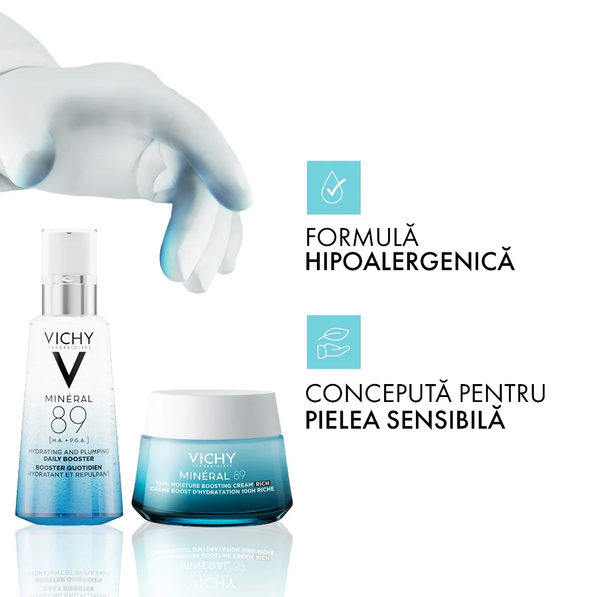 Crema intens hidratanta 100h cu acid hialuronic si niacinamida pentru ten uscat Mineral 89, 50ml, Vichy