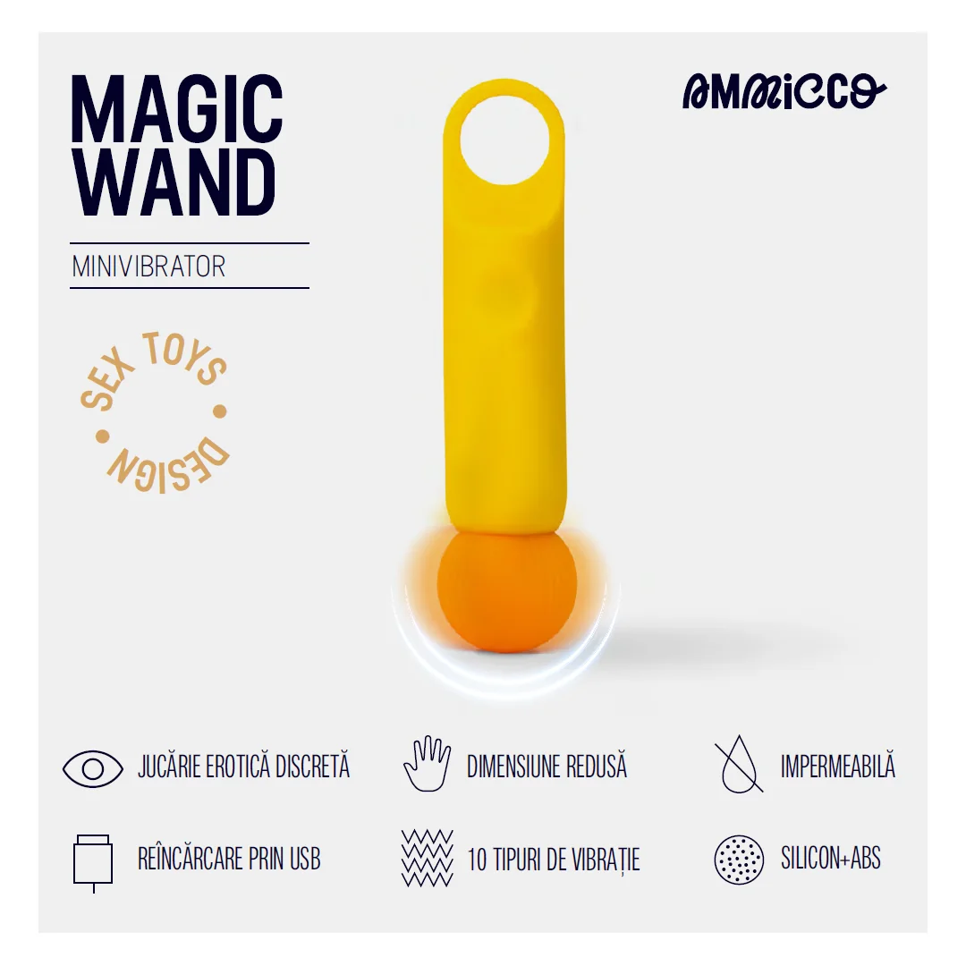 Mini vibrator cu 10 frecvente de vibratie si rezistent la apa Bagheta Magica, 1 bucata, Ammicco