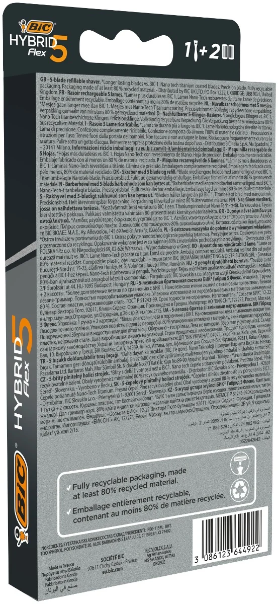 Pachet Aparat de ras Hybrid Flex 5 + Rezerve 2 bucati, BIC