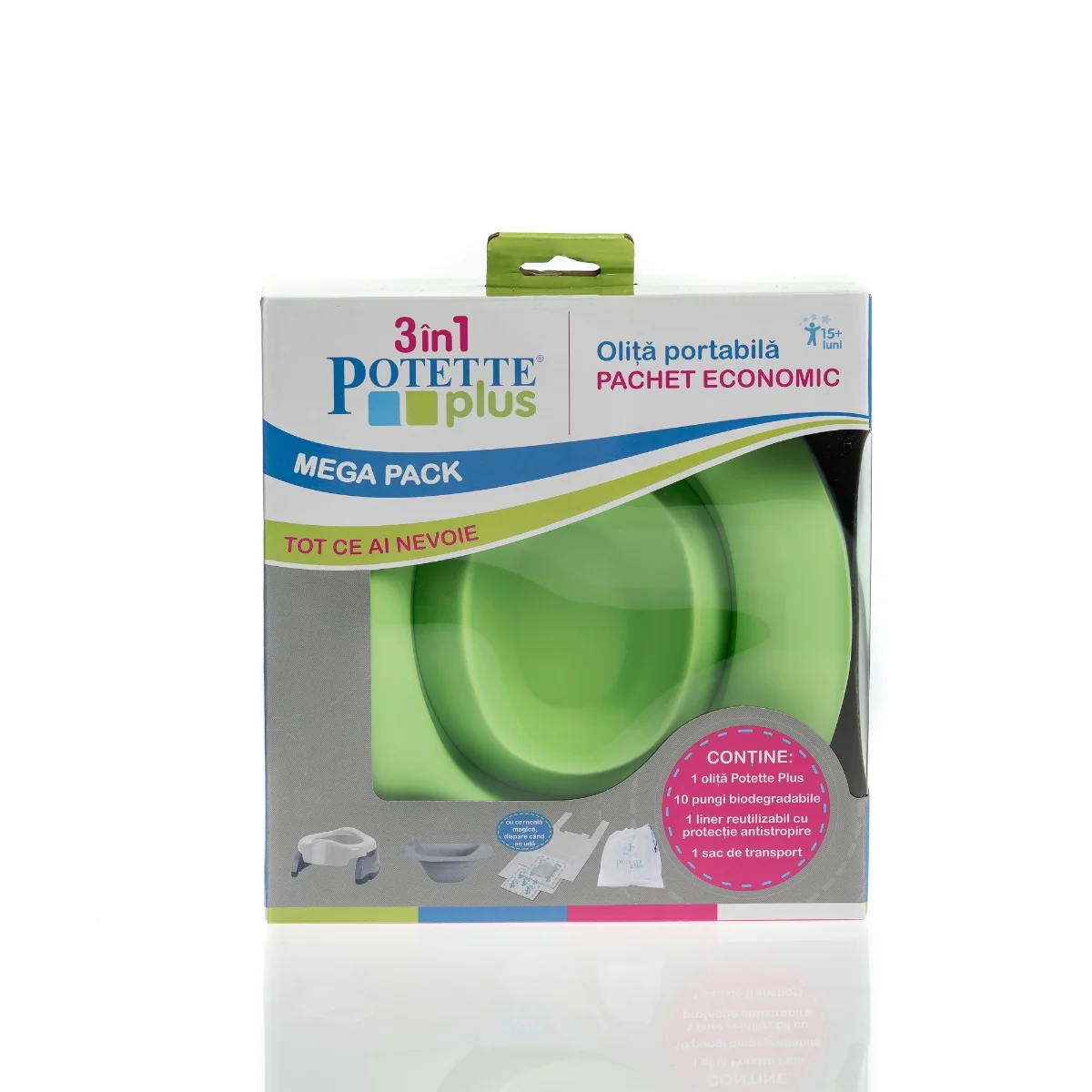 Set Verde 3 in 1 Olita portabila + Liner + 10 saci biodegradabili, Potette Plus
