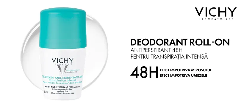 Pachet Deodorant roll-on antiperspirant cu parfum 48h, 2 x 50ml, Vichy
