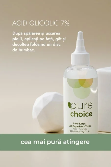 Tonic facial anti-pete si anti-roseata cu Acid Glicolic 7%, 200ml, Pure Choice