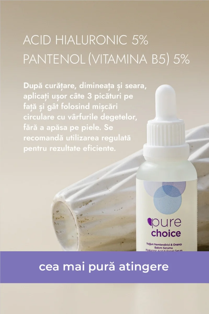 Ser ingrijire faciala cu Acid Hialuronic 5% si Pantenol 5%, 30ml, Pure Choice