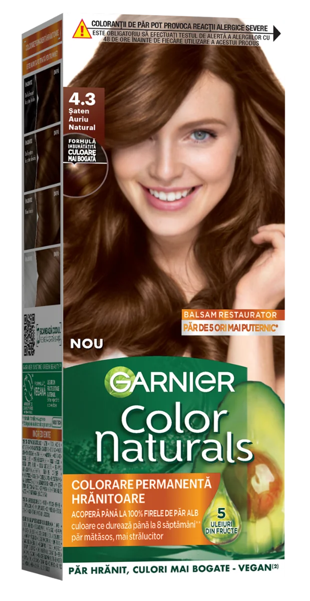 Vopsea de par permanenta Color Naturals 4.3 Saten Auriu Natural, 112ml, Garnier