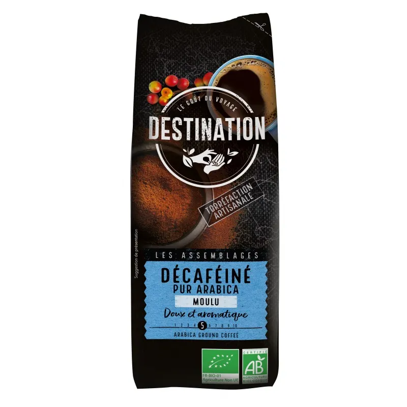 Cafea eco macinata pur arabica decafeinizata, 250g, Destination