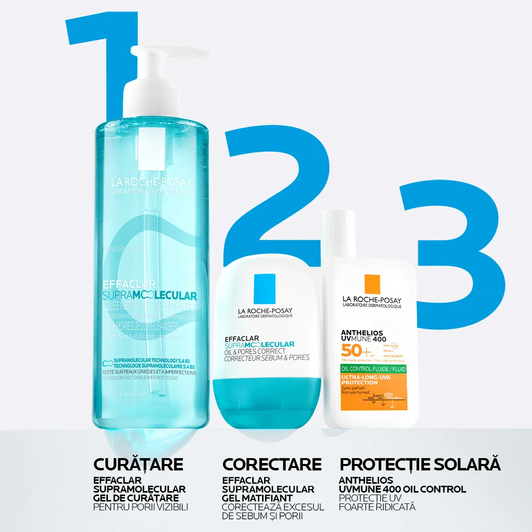 Gel-crema matifiant corector pentru tenul gras cu imperfectiuni Effaclar Supramolecular, 40ml, La Roche-Posay