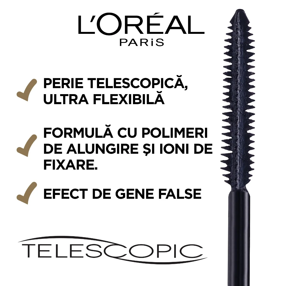 Mascara Telescopic Black, 8ml, L'Oreal Paris