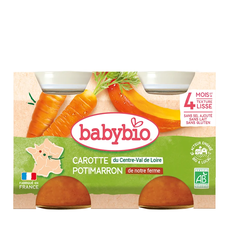 Piure de morcovi si dovleac Bio, 2 x 130g, BabyBio