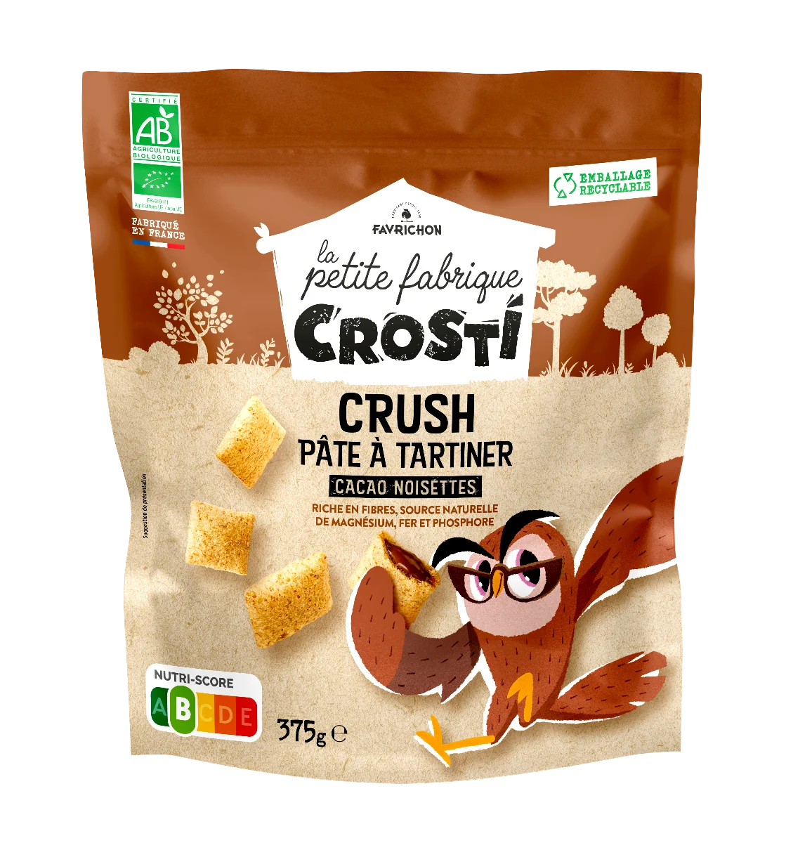 Pernute bio pentru copii cu crema de cacao si alune de padure, 375g, Crosti