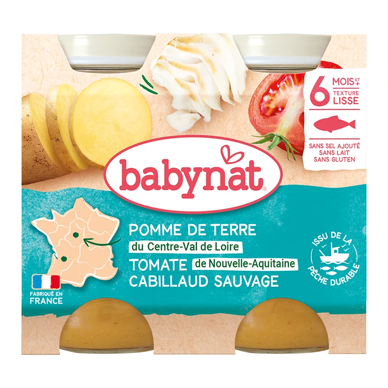 Meniu cu piure de cartofi, rosii si peste cod, 2 x 200g, BabyBio